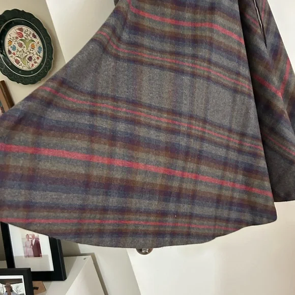 Vintage Wool Plaid Circle Wrap Skirt Gray Background Large -Darling! - Picture 4 of 10